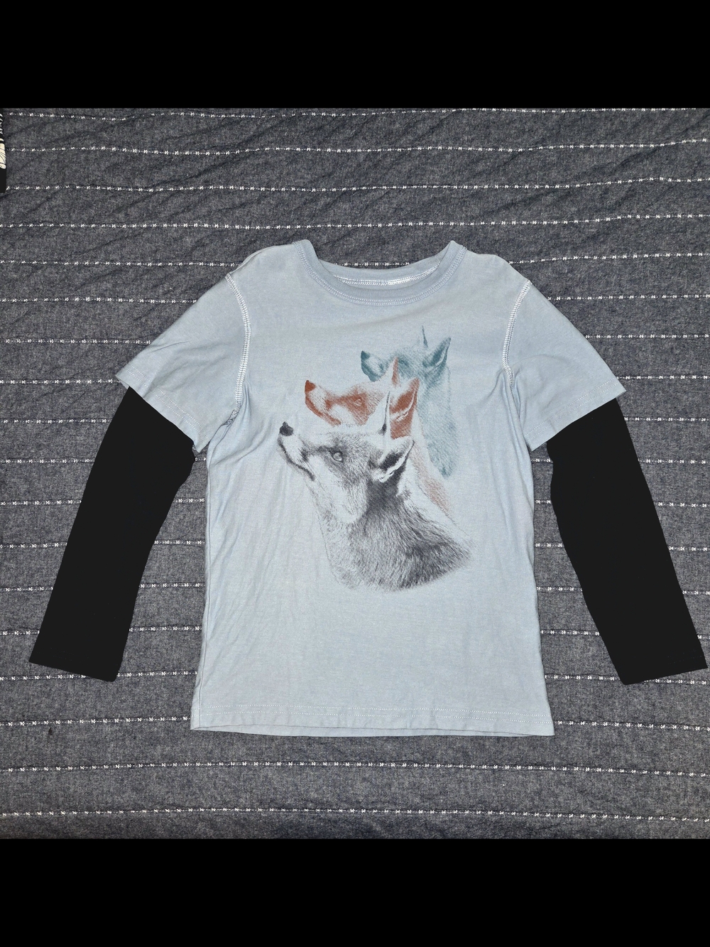 Tea Collection Light Blue Layered-Look Fox Graphic Long Sleeve Tee - Kids